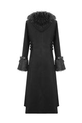 Black Double Sided Woollen Hooded Punk Mens Long Coat - Product - 7