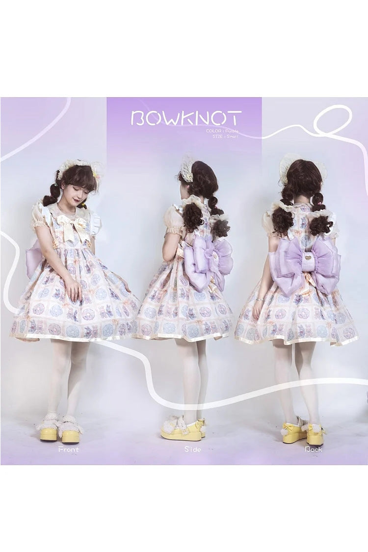 Purple Big Bowknot Metal Heart Nameplate Lolita Backpack - Product - 7
