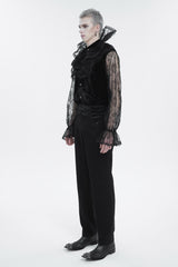 Black Lotus Leaf Stand Collar Semitransparent Lace Long Sleeved Men's Gothic Shirt - Product - 3