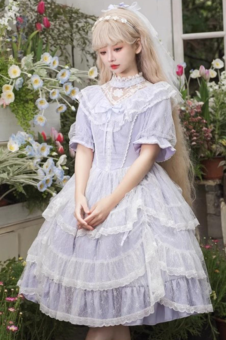 Purple Iris Love Multi-layer Jacquard Bowknot Sweet Elegant Princess Lolita OP Dress - Product - 7