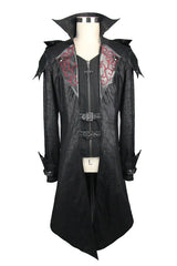 False Two Pieces Black Hooded Leather Long Mens Gothic Coats - Product - 5