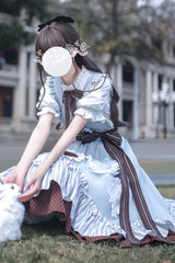 Blue [Magic Vocal Club] Sleeveless Print Ruffle Bowknot Sweet Alice College Style Elegant Lolita Jumper Dress - Product - 7
