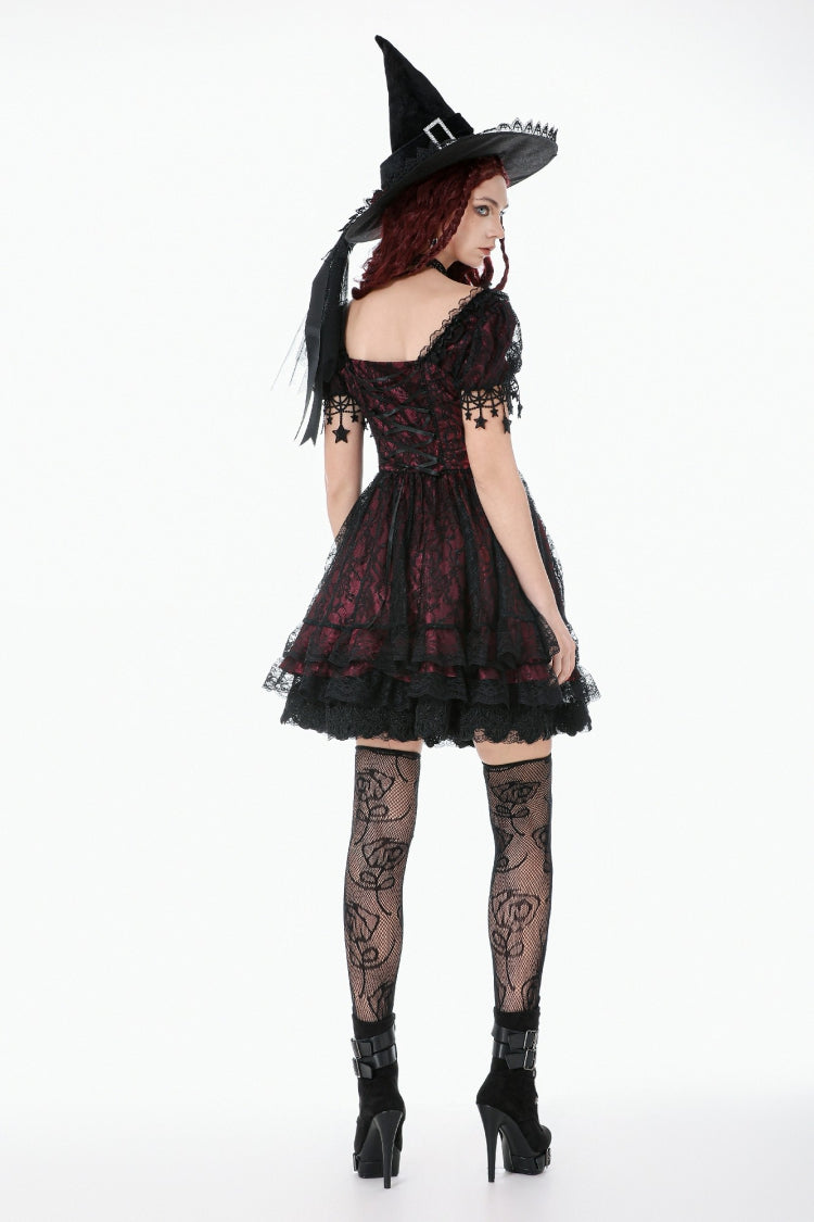 Black/Red Star Square-cut Collar Short Sleeves Lace Women's Gothic Priness Dress Graduation Dress - Product - 2