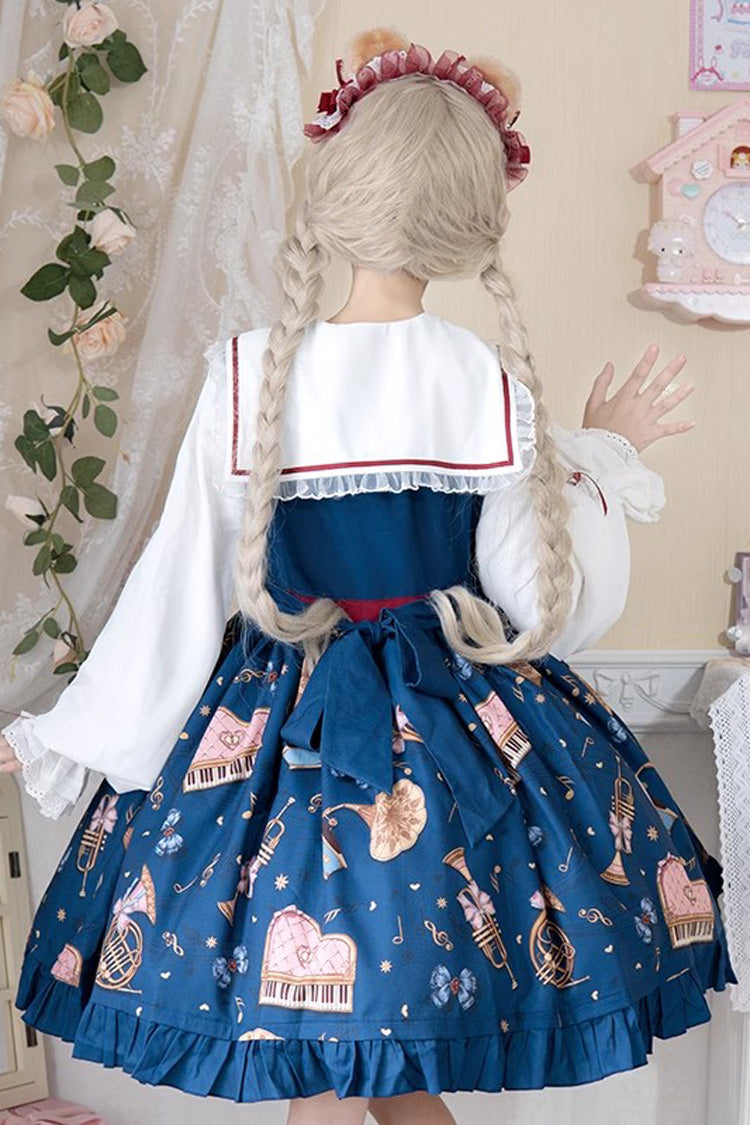 [Bear Band] Long Sleeves Print Ruffle Bowknot Lace Sweet Elegant Princess Lolita Dress 3 Colors - Product - 3