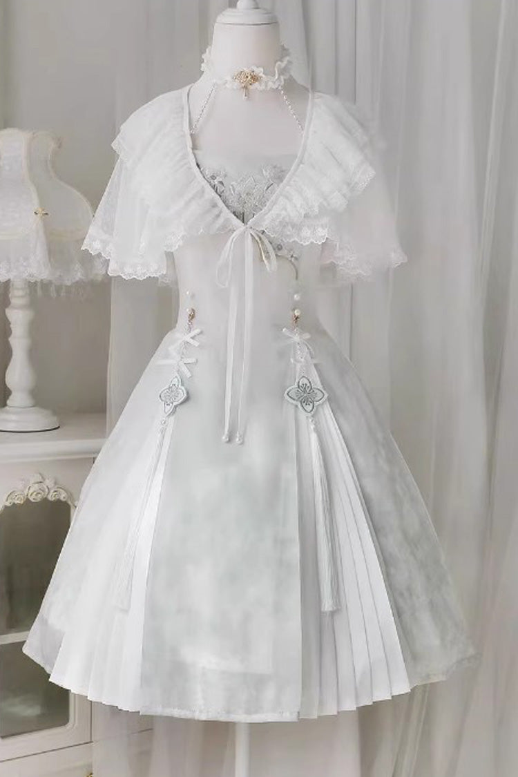 White Summer Dream Lotus Sleeveless Chinese Style Sweet Qi Lolita Jsk Dress - Product - 3