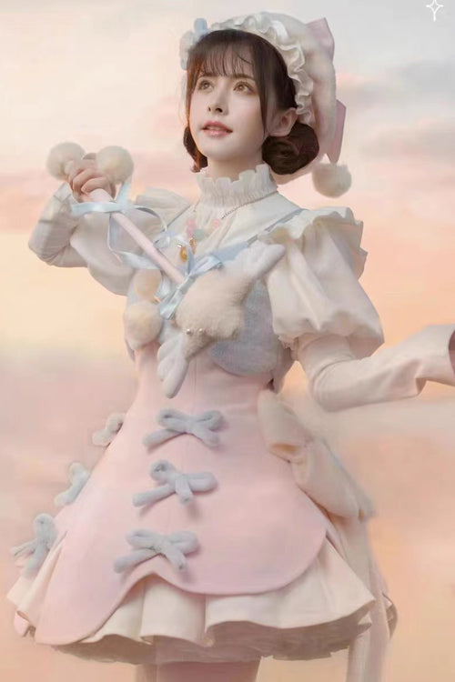 Stand Up Collar Long Sleeves High Waisted Thickened With Vest Sweet (Dress Only) detail view 2