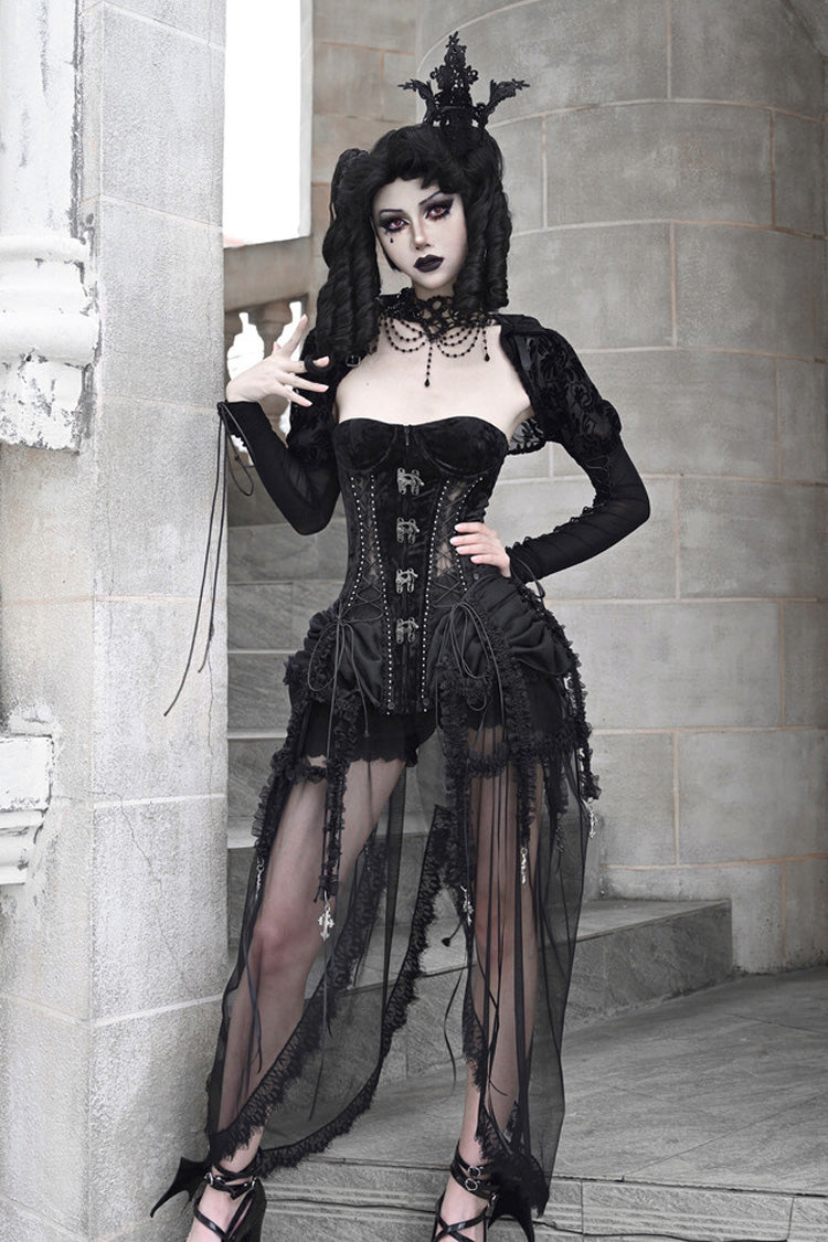 Black [Hell Alice] Hollow Lace-Up Fishbone Gothic Lolita Dress Corset - Product - 8