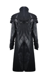 Black Punk Short Front And Long Back Cape Style Long Leather Mens Coat - Product - 6