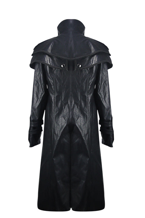 Black Punk Short Front And Long Back Cape Style Long Leather Mens Coat - Product - 6