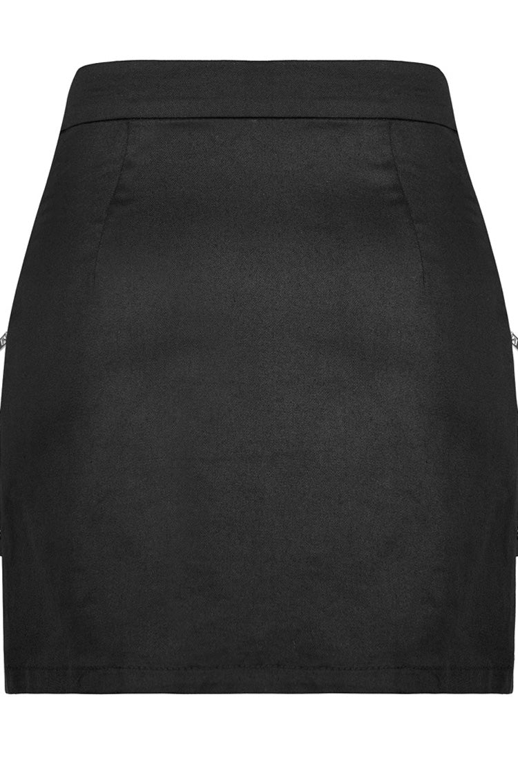 Black Heavy Industrial Hem Slit Design Multi-Pocket Zipper Trim Sexy Women's Punk Mini Skirt - Product - 6