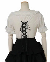 Sweet Short Sleeves Jacquard Ruffled Bow Lolita Blouse 3 Colors - Product - 3