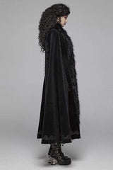 Black Fur Collar Slit Cloak Shape Sleeve Back Waist Lace Up Imitation Cashmere Long Women's Gothic Coat - Product - 3