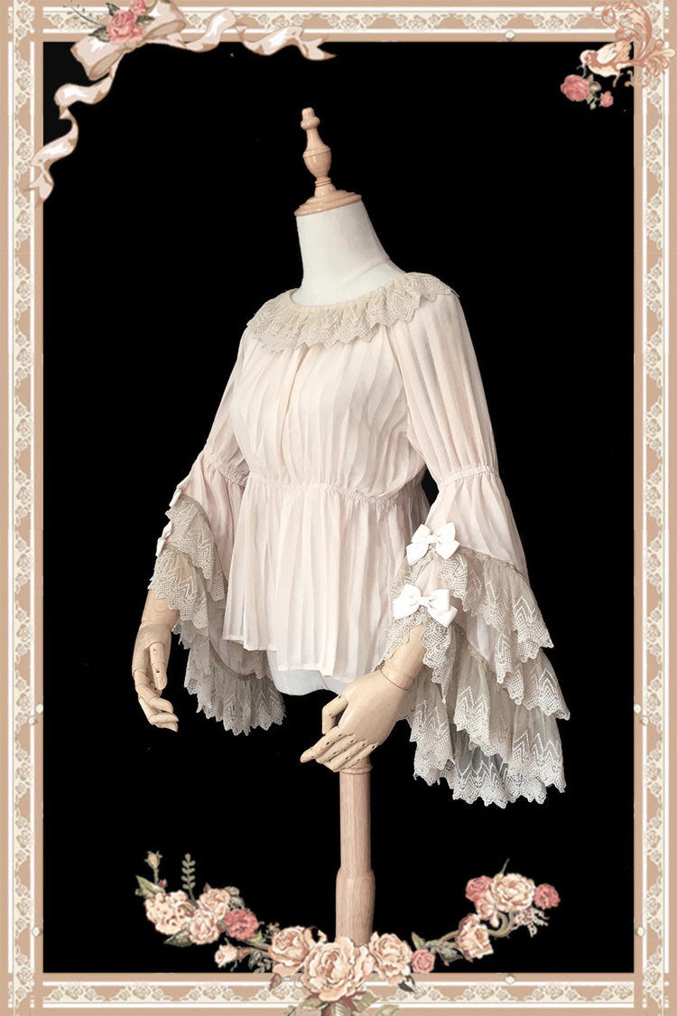 Fairytale Ball Party Big Hime Sleeves Chiffon Sweet Lolita Blouse 3 Colors - Black - 2