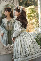 Forest Atlas Striped Print Long Sleeves Bowknot Sweet Lolita Dress 3 Colors - Product - 5