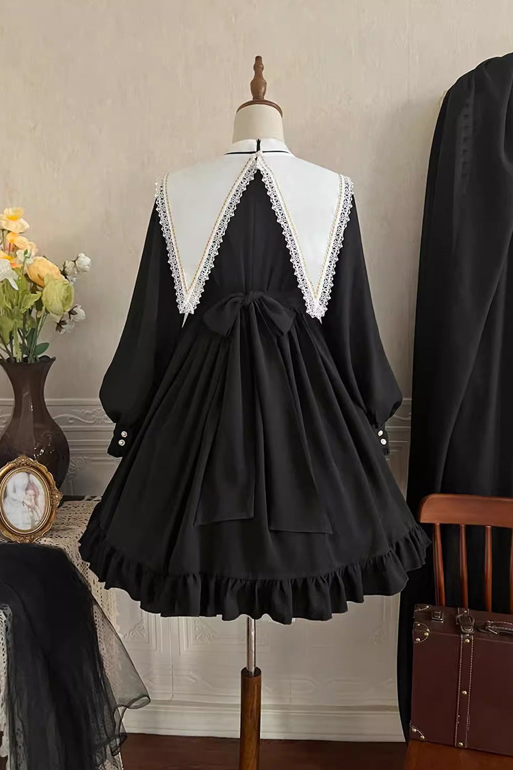 Black Long Sleeves Ruffle Bowknot Classic Gothic Elegant Nun Lolita Dress - Product - 4
