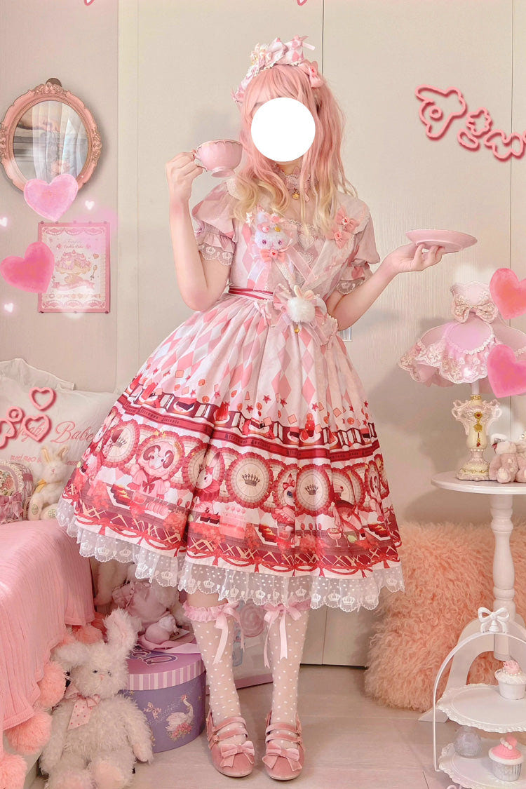 White [Afternoon Fantasia] Print Ruffle Bowknot Sweet Lolita Jsk Dress - White - 4