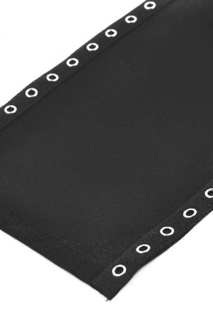 Black Strap Buckled Women's Punk Eyelet High-Slit Midi Skirt with Detachable Pocket - Product - 16