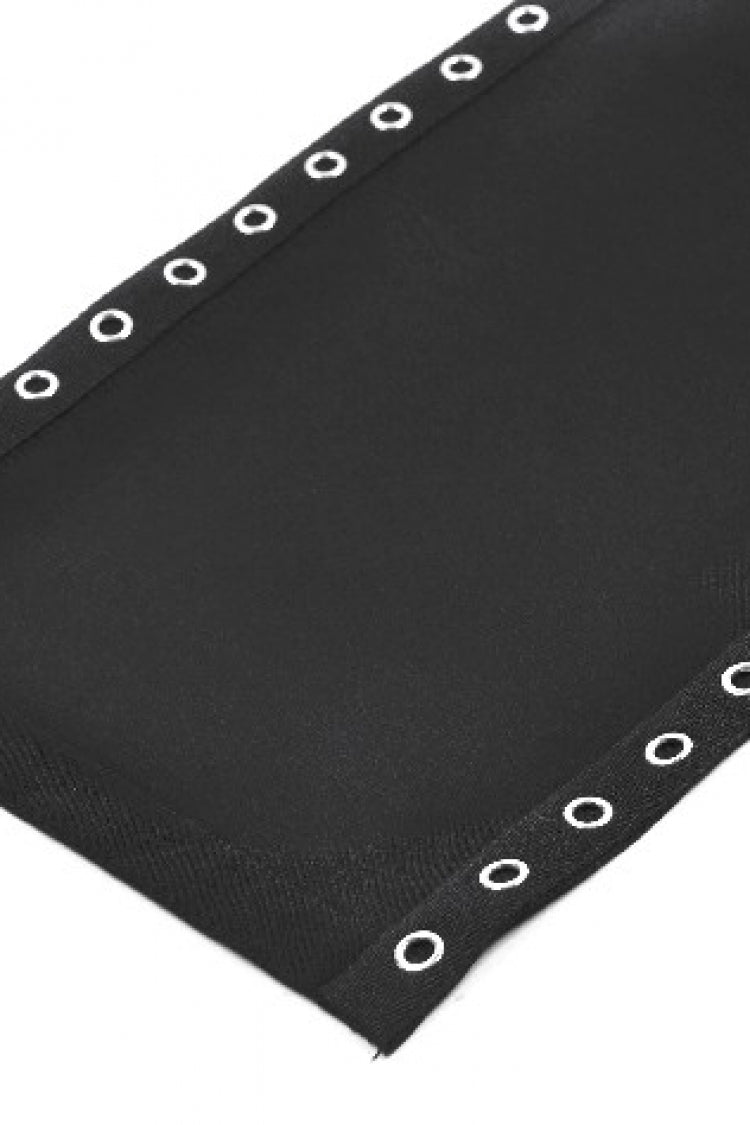 Black Strap Buckled Women's Punk Eyelet High-Slit Midi Skirt with Detachable Pocket - Product - 16