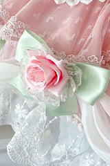 Pink [Honey Rose] Sleeveless Ruffle Embroidery Bowknot Lace Pearl Sweet Lolita Jsk Dress - Product - 8