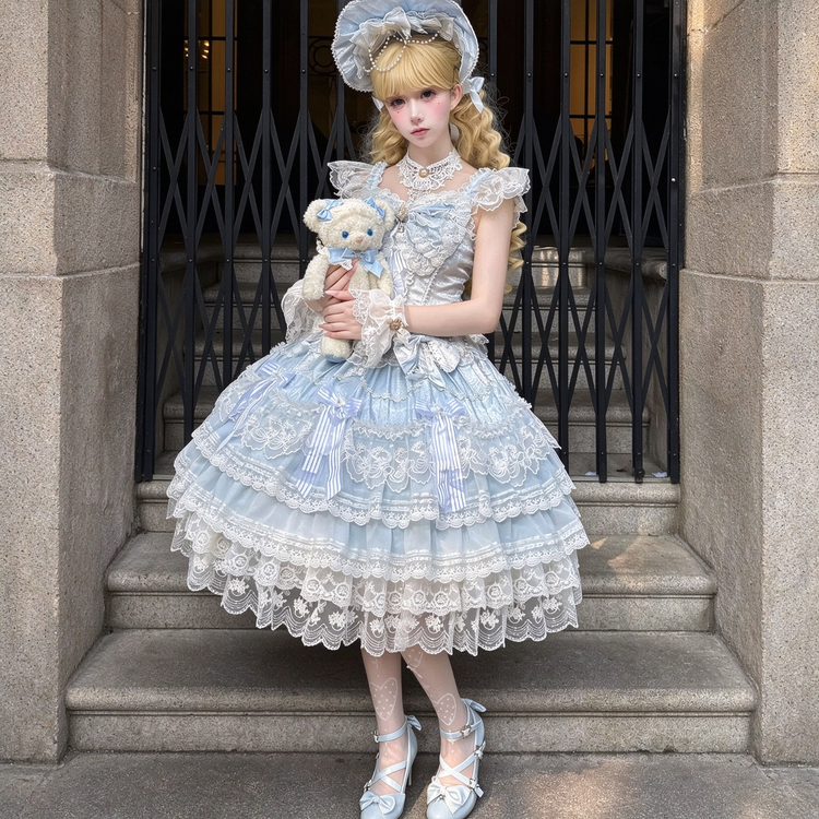 Elegant Ruffled Lace Lolita Dress Set with Bow Accents - view 5
