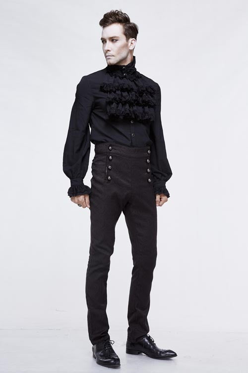 Black Gothic Wedding High Waist Slim Fit Jacquard Western Style Mens Pants - Product - 6
