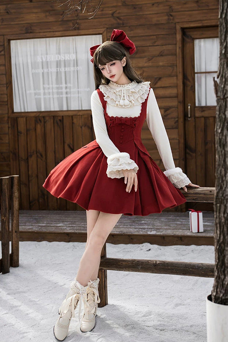 レッド [Letters and Poems · Velvet Rose] ノースリーブ 刺繍 リボン ボーン入り クラシカル エレガント ロリータ Bandeau ワンピース 2 タイプ 商品画像