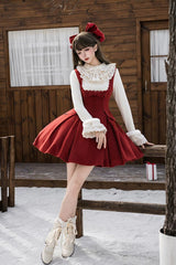 Red [Letters and Poems · Velvet Rose] Sleeveless Embroidered Bow Fishbone Classic Elegant Lolita Bandeau Dress 2 Versions - Product - 17