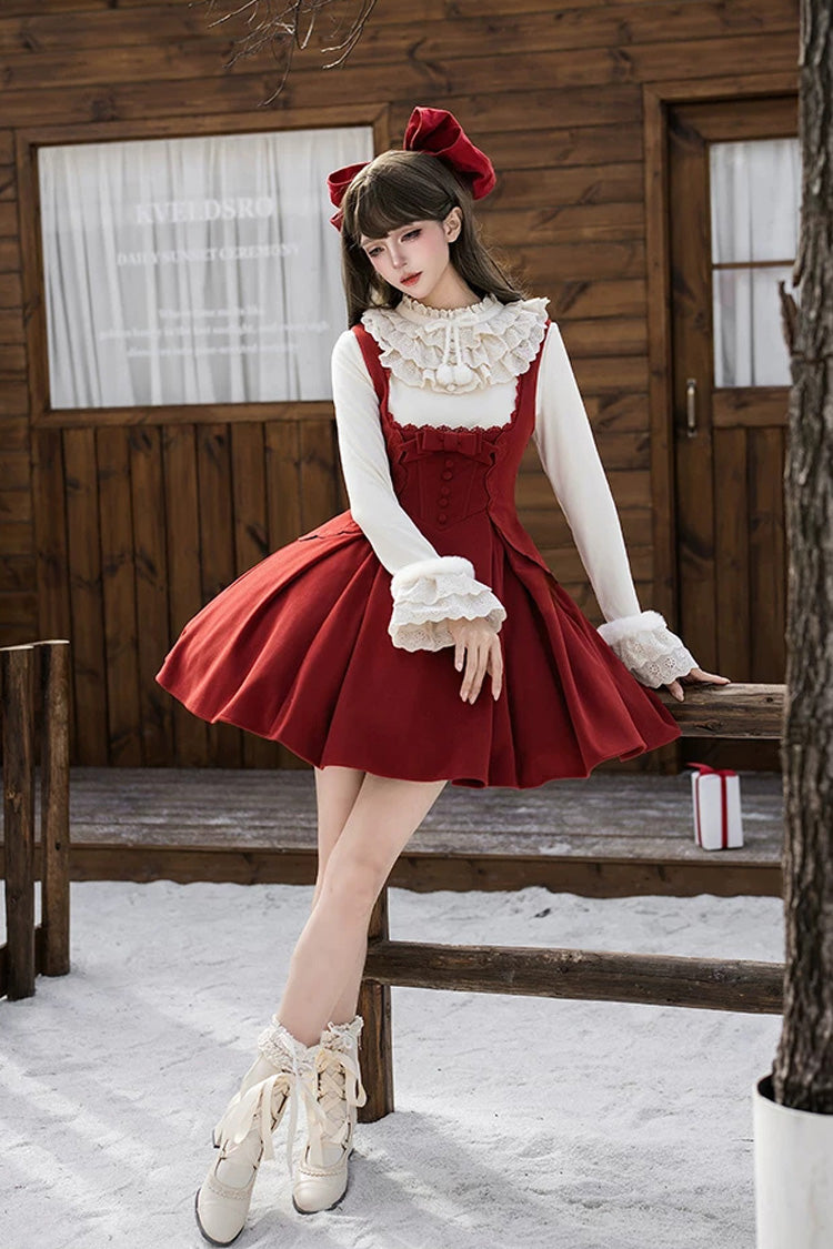 Red [Letters and Poems · Velvet Rose] Sleeveless Embroidered Bow Fishbone Classic Elegant Lolita Bandeau Dress 2 Versions - Product - 17