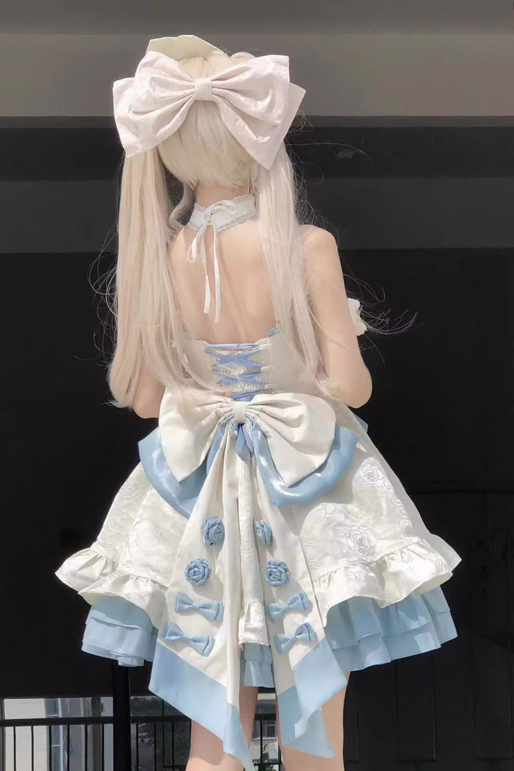 Apricot/Blue Print Ruffle Bowknot Sweet Princess Lolita Jsk Dress - Product - 4
