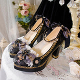 Bowknot Lace Sweet Lolita High Heels 6 Colors - Black/Purple - 5