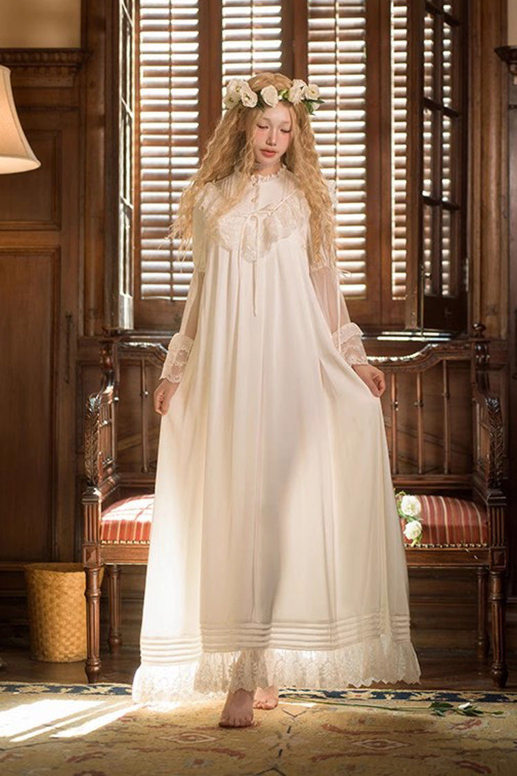 White Long Trumpet Sleeves Ruffle Lace Sweet Elegant Princess Lolita Dress - Product - 4