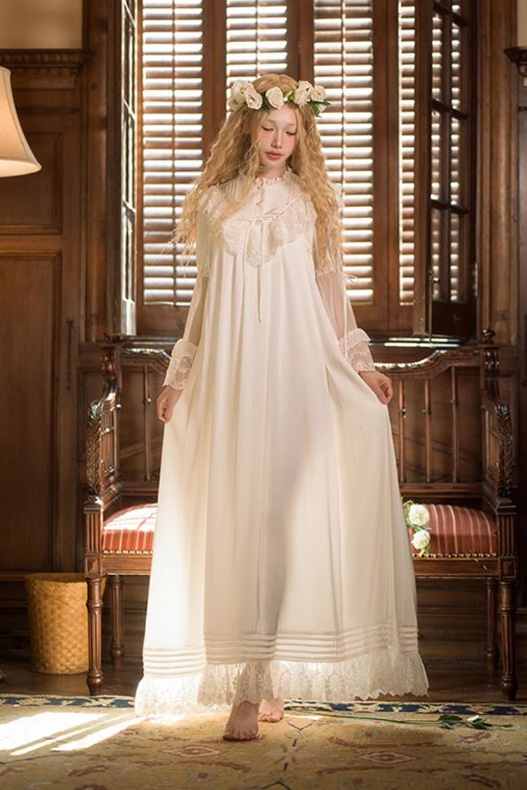 White Long Trumpet Sleeves Ruffle Lace Sweet Elegant Princess (Dress Only) detail view 4