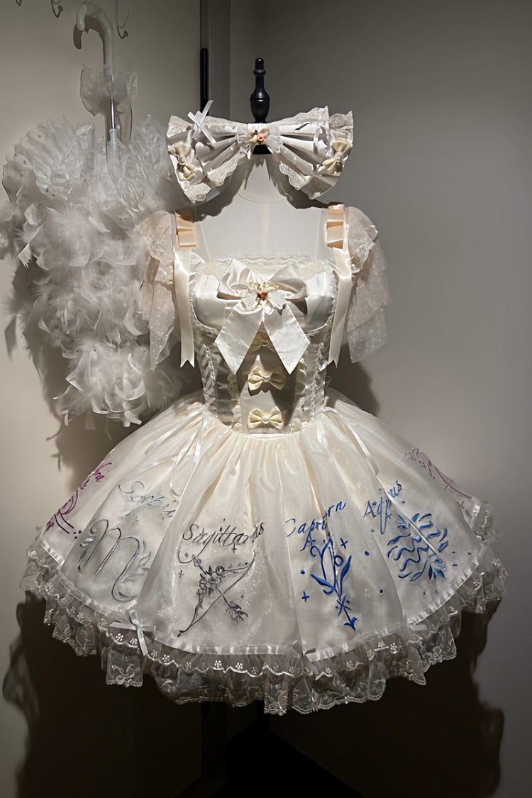 Champagne [The Twelve Zodiac Signs] Sleeveless Printed Ruffled Embroidered Bow Sweet Lolita Jsk Dress - Product - 9