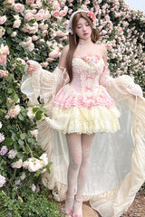 Pink [Pure Dream Flower Love] Multi-Layered Ruffle Embroidery Bowknot Lace Sweet Lolita Jsk Dress - Product - 10