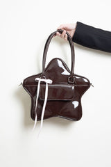Chocolate Patent Leather Star Bow Sweet Lolita Handbag - Product - 3