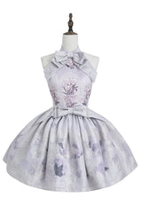 [Stained Glass Dream] Halterneck Sleeveless Printed Embroidered Bow Gothic Lolita Dress 2 Colors (Black/Purple, White/Purple) - Product - 13