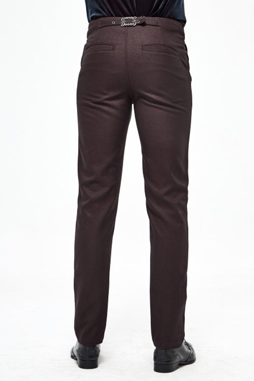 Brown Twill Suit Material Side Pocket Floral Shaped Webbing Gothic Mens Pants - Product - 4