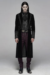 Black Long Sleeves Jacquard Lace-Up Slim Men's Gothic Long Coat - Black - 1