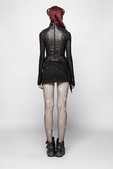 Black Back Waist Lace Up High Collar Front Metal Rivet Chest Hollow-Out Women's Punk Floral Vest - Product - 4