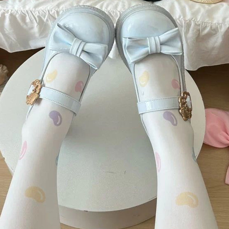 Cute Cat Decor Buckle Round-Toe Bow Mary Jane Flat Shoes 6 Colors - Blue - 5