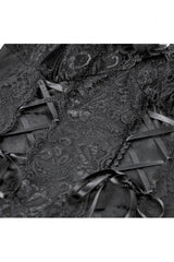 Black Off Shoulder Lace Flutter Sleeves Jacquard Side Corset Lace-Up Women's Gothic Slip Dress - Product - 14