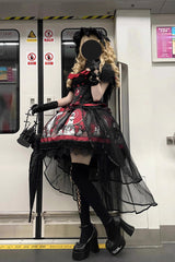 Red [Dark Moon Corridor] Print Embroidery Gothic Lolita Dress Skirt - Product - 9