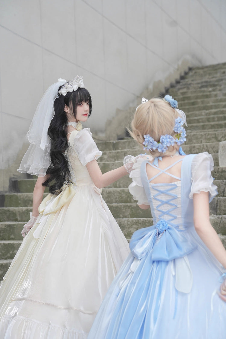 Sweet Short Puff Sleeves Ruffle Hanayome Cardigan Bowknot Princess Gorgeous Lolita Dress 2 Colors - Product - 9