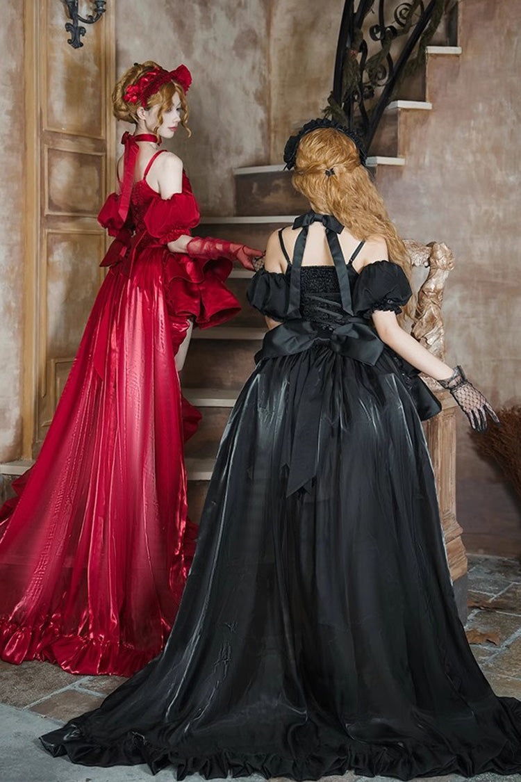 Black [Duet] Sleeveless Double-Layered Ruffle Bowknot Gothic Elegant Gorgeous Lolita Jsk Dress - Product - 14