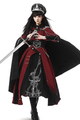 Red/Black [Scarlet Night Knight] Metal Chain Print Bowknot Gothic Military Elegant Lolita Dress - Product - 2