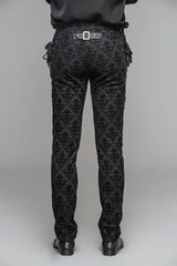 Black Party Court Flocking Patterned Gothic Mens Pants - Product - 6