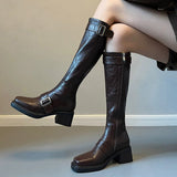 Classic PU Buckled Lolita Knee-High Boots 2 Colors (Black, Brown) - Brown - 1