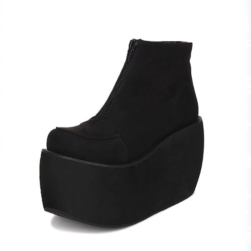 Black Front Zipper Platform Short Classic Lolita Boots - Product - 3