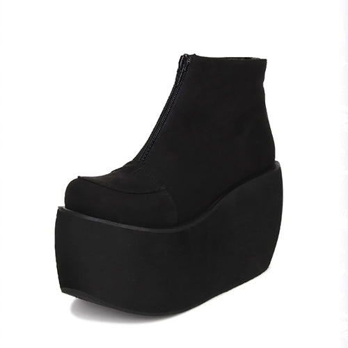 Black Front Zipper Platform Short Classic Lolita Boots - Product - 3