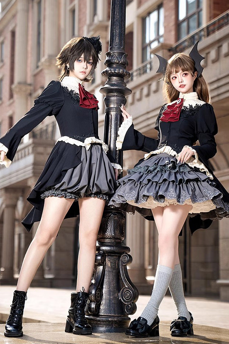 Black [Eternal Night Feast] Long Sleeves Gothic Prince Handsome Ouji Lolita Tailcoat Top and Shorts Set - Product - 7